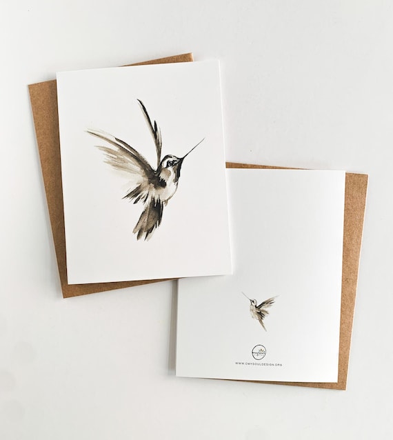 Hummingbird Notecard, Watercolor Hummingbird Stationery, Nature Greeting Card, Blank Inside Cards