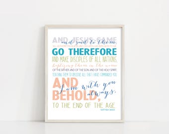 Great Commission Printable Art - Matthew 28:18-20 - The Great Commission Sign - Bible Verse Scripture Art - Printable Art - INSTANT DOWNLOAD