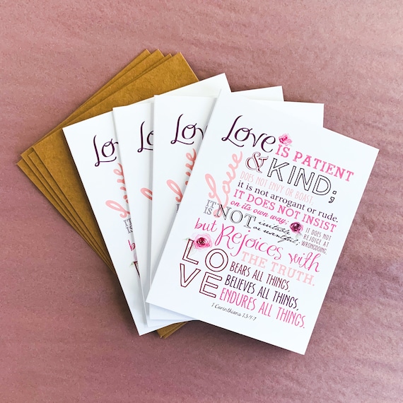 Valentines Day Card, 1 Corinthians 13 Folded Notecard, Valentines Stationery, Valentines Gift, Blank Inside