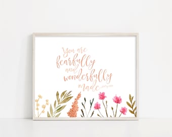 Psalm 139 Floral Nursery Print: Fearfully Wonderfully Made (Digital Download)