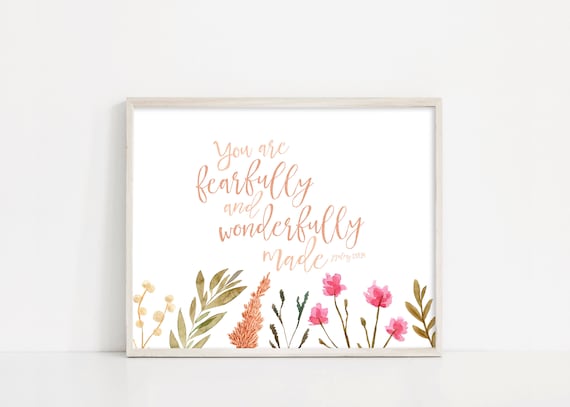 Psalm 139 Fearfully Wondefully Made, Psalm 139 Nursery, Flower Wall Art, Nursery Digital Print, Encouragement gift, INSTANT DOWNLOAD