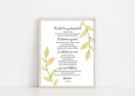 Psalm 23 The Lord is my Shepherd Printable Art - Watercolor Greenery - Bible Verse - 8x10" Digital Print - Scripture Art - INSTANT DOWNLOAD