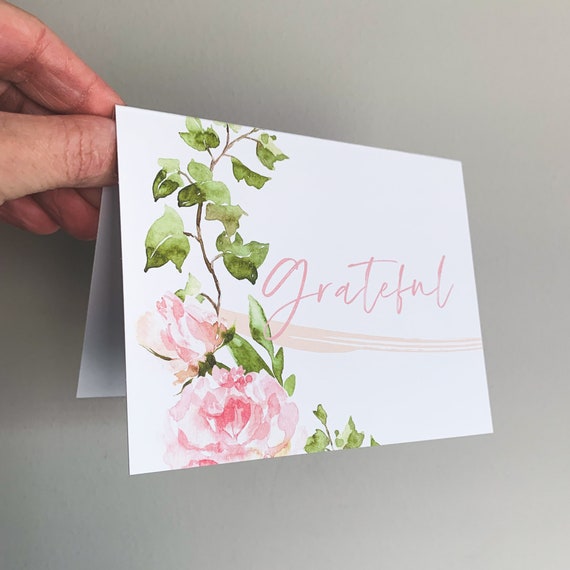 Grateful Flowers Cards, Thank You Cards, Spring Stationery Set, Blank Inside Cards, Folded Blank Inside, Encouragement Cards