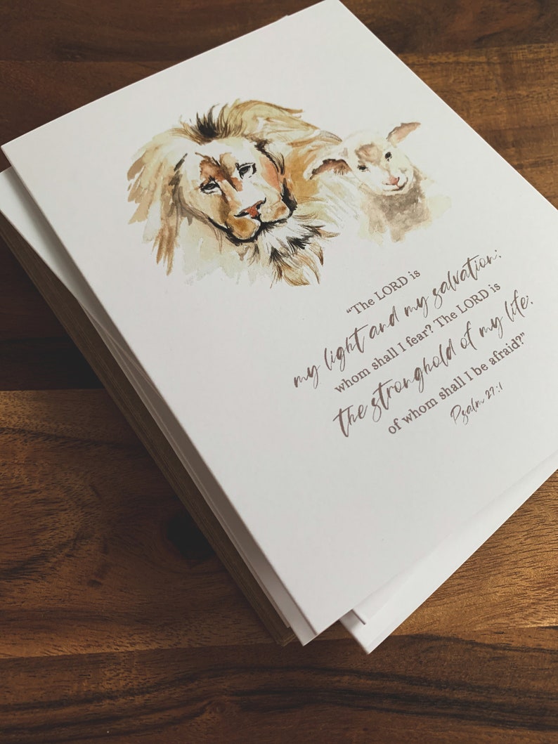 Lion and Lamb Watercolor Notecards: Psalm 27 Stationery - Etsy