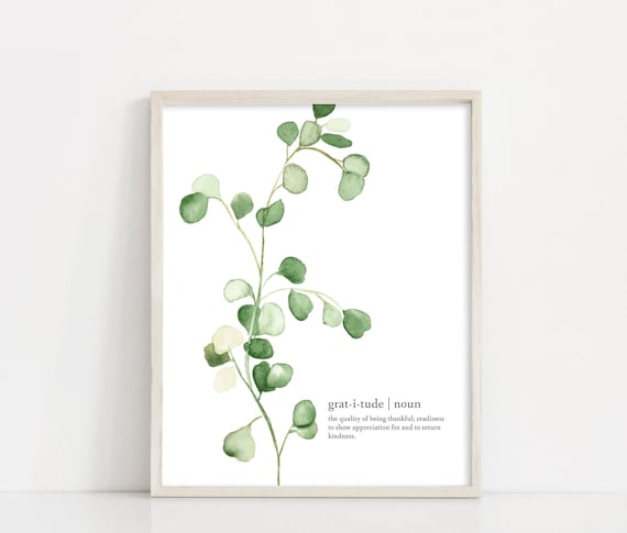 Eucalyptus Watercolor Digital Print, Gratitude Definition, Gratitude Sign, Greenery, Eucalyptus Poster Printable Art, INSTANT DOWNLOAD