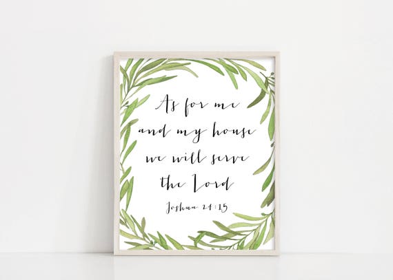 As for me and my house we will serve the Lord - Joshua 24 15 Printable Art - Olive Wreath Printable Watercolor - Greenery - INSTANT DOWNLOAD