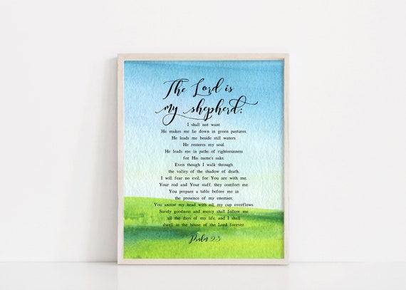 Psalm 23 Watercolor Scripture Wall Art, Watercolor landscape, Printable Art , Psalms Bible Verse, 8x10 Digital Print, INSTANT DOWNLOAD