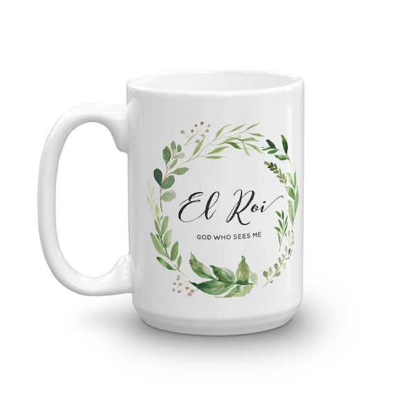 El Roi Coffee Mug - Watercolor Greenery Ceramic Mug - For Mom - Watercolor Wreath Mug - Mug For Her - Christmas Gift Mug - Names of God