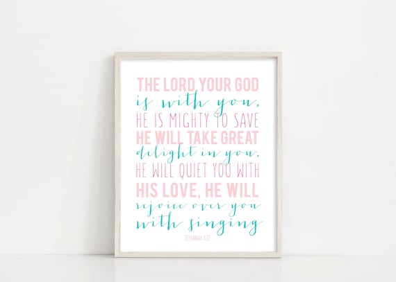 Zephaniah 3 17 Printable Art - Nursery Wall Art - Bible Verse Scripture Art - Kid Room Decor - Nursery Sign - INSTANT DOWNLOAD