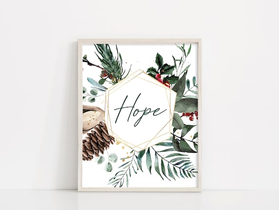 Christmas Hope Printable Sign, Christmas Wreath Digital Print, Printable Wall Art, Christmas Decor, Holiday Sign, INSTANT DOWNLOAD