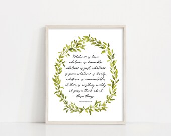Philipper 4:8 - Was auch immer wahr ist Bibelvers Wandkunst - Schrift Kunst - 20x10" Digitaldruck - druckbare Kunst - Wohnkultur - INSTANT DOWNLOAD