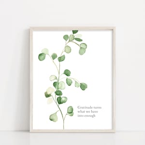 Gratitude Quote, Eucalyptus Watercolor Digital Print, Gratitude Sign, Greenery, Eucalyptus Poster Printable Art, INSTANT DOWNLOAD