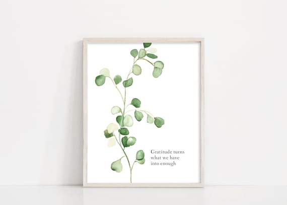 Gratitude Quote, Eucalyptus Watercolor Digital Print, Gratitude Sign, Greenery, Eucalyptus Poster Printable Art, INSTANT DOWNLOAD