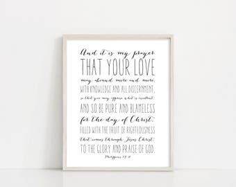Philippians 1 9-11 druckbare Kunst, dass Ihre Liebe kann Schrift Kunst, 8 x 10 Digitaldruck, schwarz und weiß Druck, INSTANT DOWNLOAD