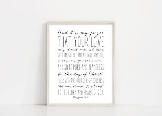 Philippians 1 9-11 Printable Art, That Your Love May Abound Scripture Art, 8x10 Digital Print, Black and White Print, INSTANT DOWNLOAD