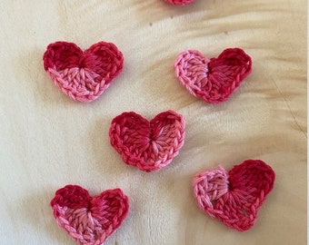 Crochet hearts appliques . knitted red  hearts,crochet variegated colors. scrap booking .Love,Hearts.Crochet hearts.Set of 6