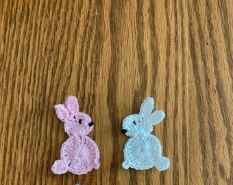 Crocheted Bunnies,Easter Bunny,Cotton crochet bunny  Applique  appliques patches.set of 2