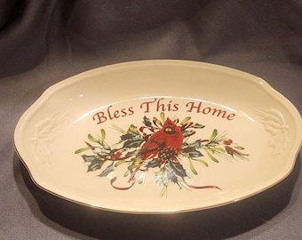 Lenox Wintergroeten Bless This Home 11" ovale schaal kardinaal kerst