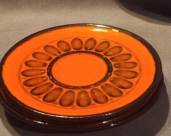 Vintage MCM Red-Orange Pottery Dishes