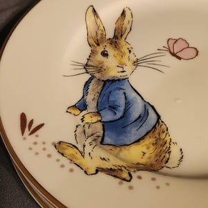 Beatrix Potter Rabbit With Butterflies Salad Plate Gold Rimmed - Etsy