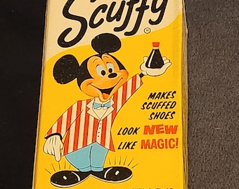 VTG. Cirage à chaussures noir sans brosse Scuffy, Mickey Mouse - années 60
