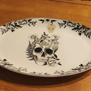 Eaton Fine Dining Halloween Skull Flowers and Butterflies Oval Platter