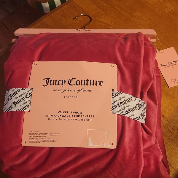 Juicy couture Blanket Velvet With Rhinestones Reversible Hot Pink & White