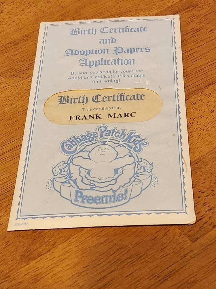 Original cabbage patch hot sale doll birth certificate