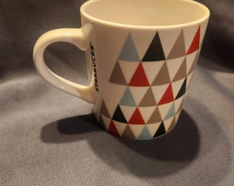 Starbucks Coffee Mug 14 Fl Oz White Cup W/ Multi-Color Triangle Design