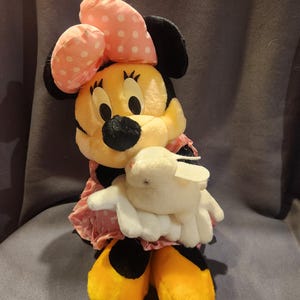 Vintage Vibrating Easter Minnie Mouse Plush with Bunny image 1