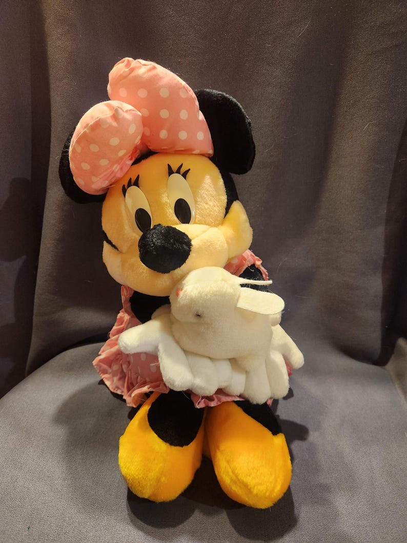 Vintage Vibrating Easter Minnie Mouse Plush with Bunny image 1