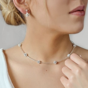 Silver bridal necklace, Carolina, Crystal wedding necklace, silver bridal jewelry, crystal bridal jewellery, romantic bridal necklace