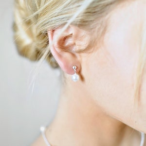 Swarovski pearl bridal earrings, Elena, pearl bridal earrings, ivory bridal earrings, pearl bridal jewelry, 925 silver bridal earrings image 1