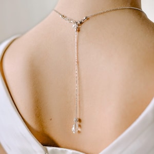 Gioielli di ritorno sposa, Sparkle, appendere indietro gioielli, collana drop back, gioielli d&#39;argento posteriore, gioielli Crystal drop back