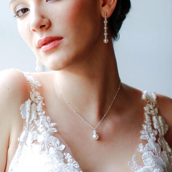 Collier Mariée Perle – Beige/Turquoise/Argenté – Pour Robe De Mariage Ou Cérémonie – Neuf Avec étiquette