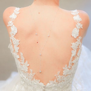 Collana per la schiena nuziale, Lucia, gioielli per la schiena nuziale, gioielli per la schiena nuziale, gioielli per la schiena nuziale con strass, collana per la schiena nuziale in argento