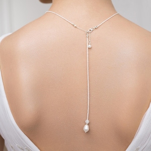 Bridal necklace backdrop, Anna, wedding backdrop necklace, pearl bridal backdrop, crystal bridal backdrop necklace, pearl back necklace