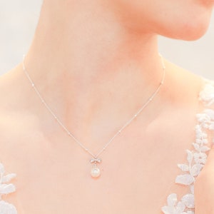 Romantic bridal necklace, Stella, pearl bridal jewellery, bow bridal necklace, crystal bridal jewelry, Bridal necklace, bridal jewellery image 4