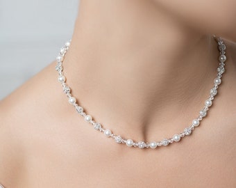 Bridal necklace, Innocence, pearl bridal necklace, crystal bridal necklace, bridal jewelry, wedding jewelry, pearl bridal choker