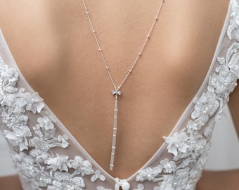Bridal backdrop necklace, Lili, wedding backdrop necklace, Bridal jewelry, crystal bridal jewellery, bridal lariat necklace, Bridal jewelry