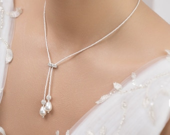 Collier mariage perles, Jasmine, collier de mariée perles, collier mariage romantique, collier de mariée pendants, collier mariage gris