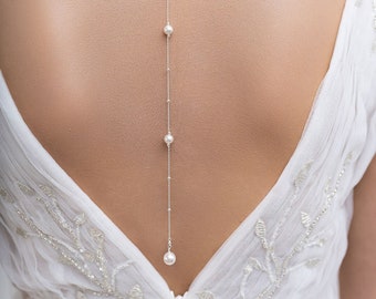 Bijou de dos mariée perles, Eleana, bijou de dos mariée, Bijoux dos mariage, bijoux de dos mariée bohème, pendentif dos mariage romantique