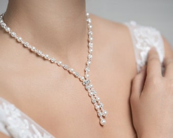 Pearl and crystal bridal necklace, Innocence pendant, bespoke bridal jewelry, crystal wedding necklace, pearl bridal heirloom necklace