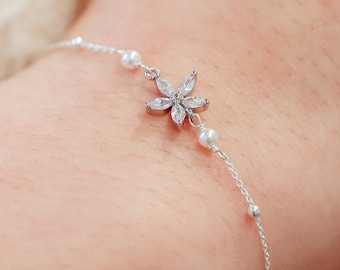 Crystal bridal bracelet, Violette, pearl bridal bracelet, crystal bridal jewellery, sterling silver bridal jewelry, flower bridal bracelet