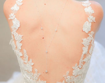 Bridal backdrop necklace, Lucia, wedding backdrop necklace, Bridal jewelry, crystal bridal jewellery, silver crystal bridal back necklace