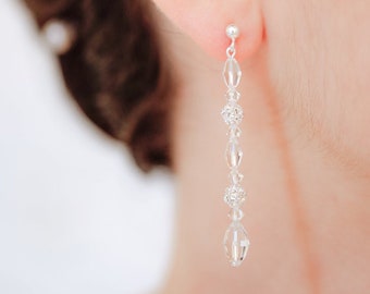 Long bridal earrings, Elisa, crystal bridal earrings, sterling silver bridal earrings, crystal bridal jewellery, crystal wedding earrings