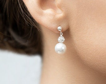 Swarovski pearl and crystal bridal earrings Bliss, Pearl bridal earrings, Crystal bridal earrings, Wedding earrings, Bridal earrings