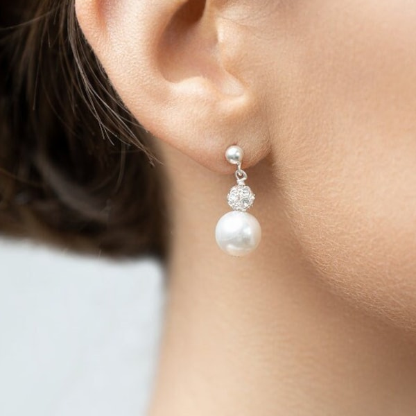 Boucles d'oreilles mariage perles et cristal, Bliss, boucles d'oreilles mariée, bijou de mariée, Boucles d'oreilles mariage perle