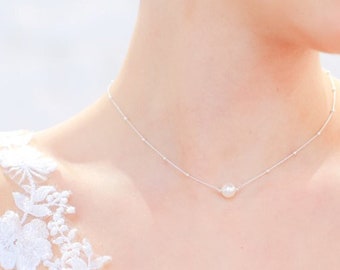 Collier de mariage perle, Eleana, collier mariage argenté, collier de mariée argent, collier mariée rose gold, collier mariée romantique