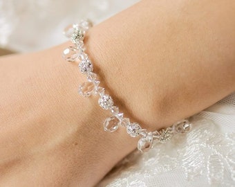 Crystal bridal bracelet, Gouttes, crystal bridal jewelry, silver bridal bracelet, silver crystal wedding jewelry, bridal jewellery